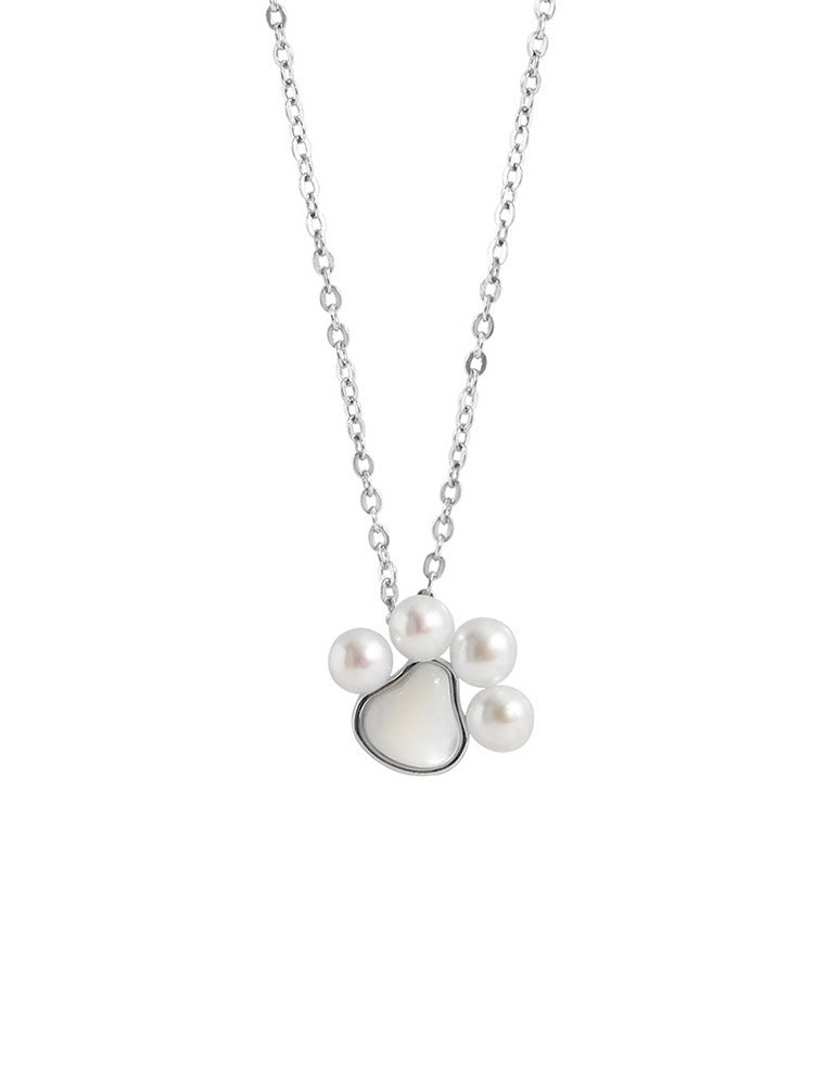 Pearl Paw Charm Necklace - Sparkssy