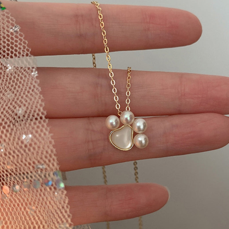 Pearl Paw Charm Necklace - Sparkssy