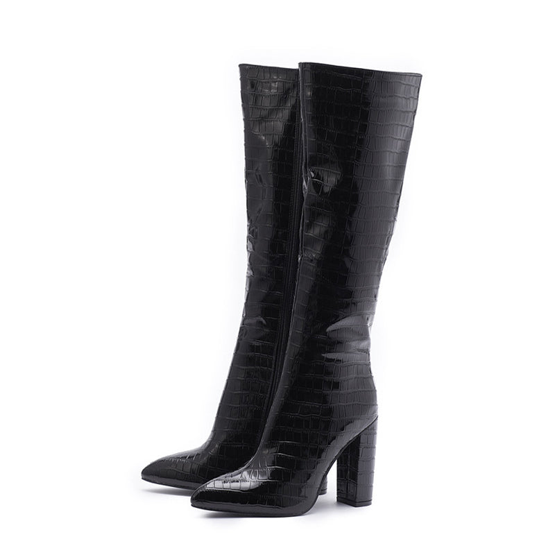 Chic Allure Croc-Texture Boots - Sparkssy