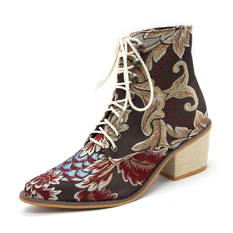 Florentine Tapestry Lace-Up Boots - Sparkssy