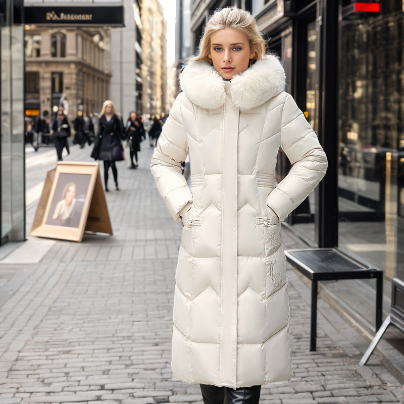 Winter Long Coat With Thickened Fur Collar Straight Slim Cotton-padded Jacket Women - Sparkssy