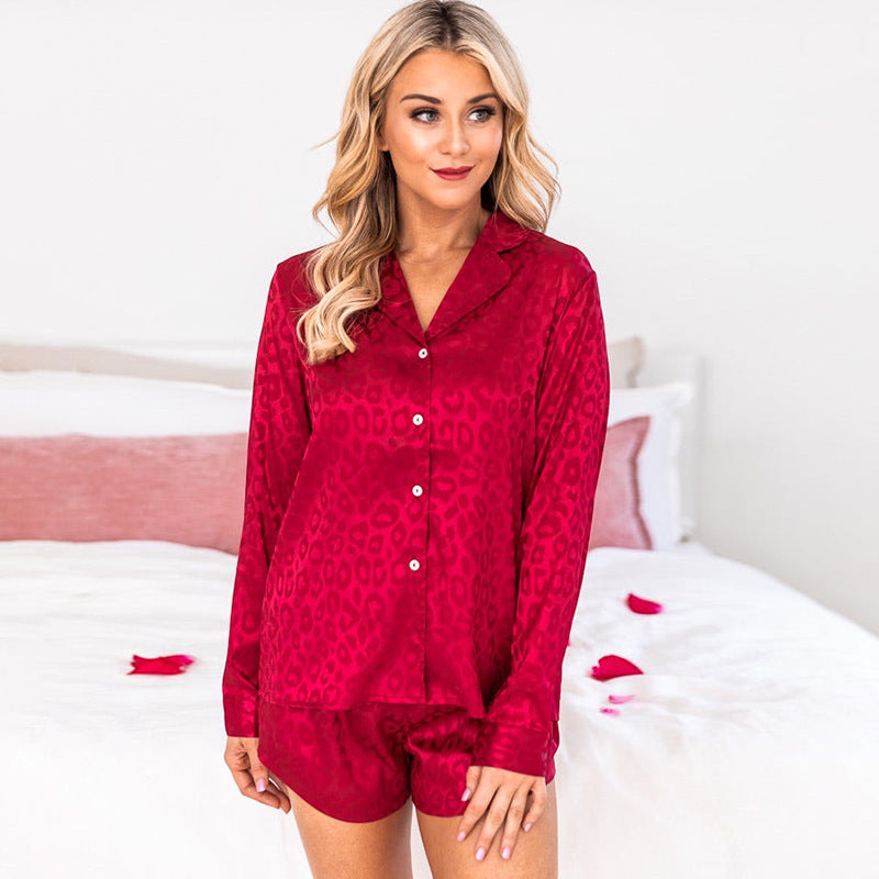 Lapel Long Sleeve Shorts Pajamas For Women - Sparkssy