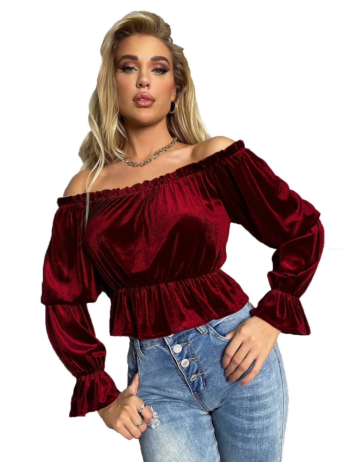 French Style Velvet Long Sleeve T-shirt Top For Women - Sparkssy