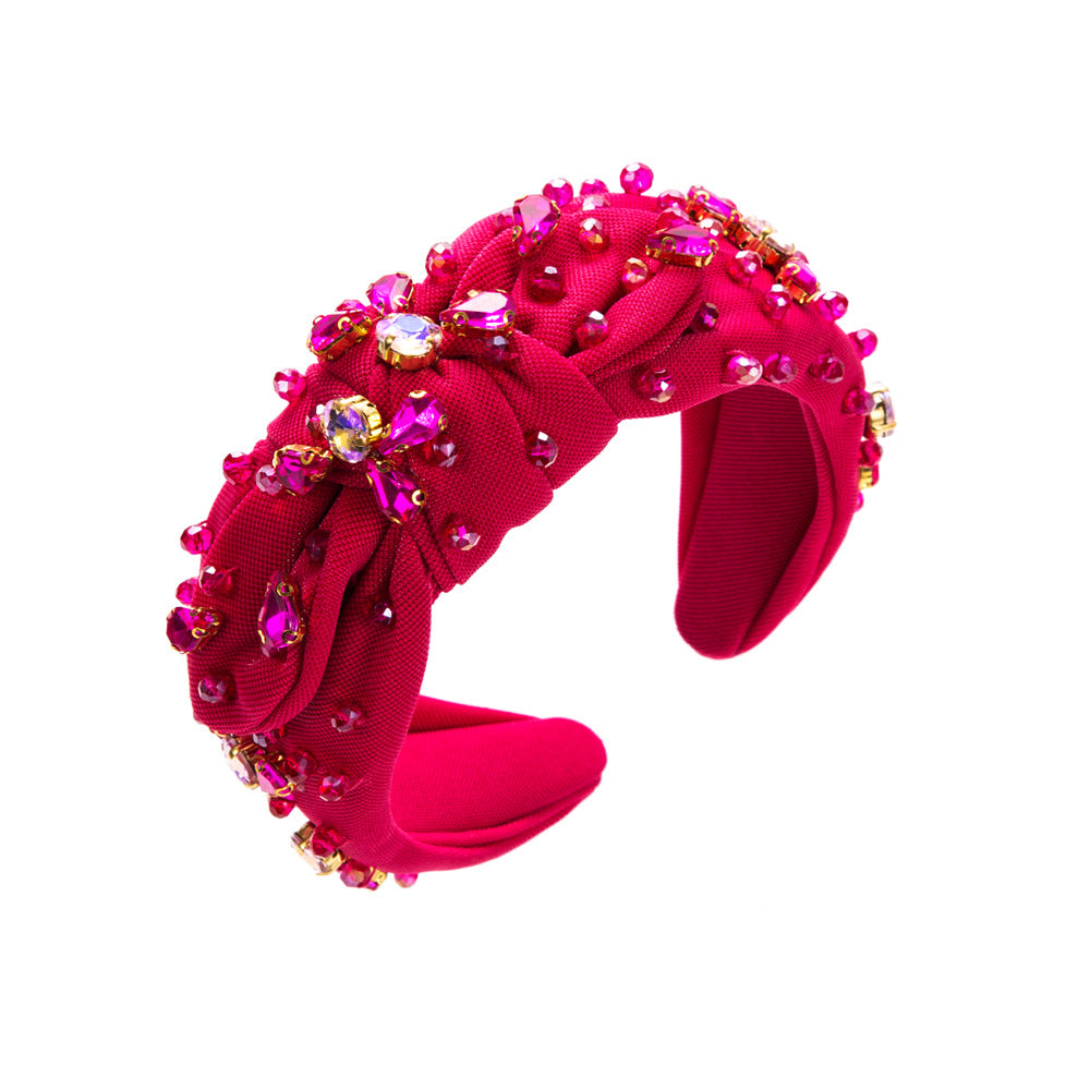 Fashionable All-match Diamond-embedded High-grade Headband Elegant Wide-brimmed Knotted - Sparkssy