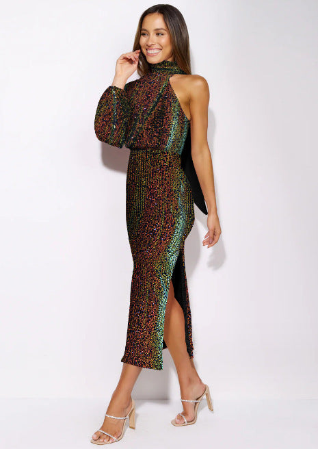 Women's Sequin Scarf Beaded Dress - Sparkssy