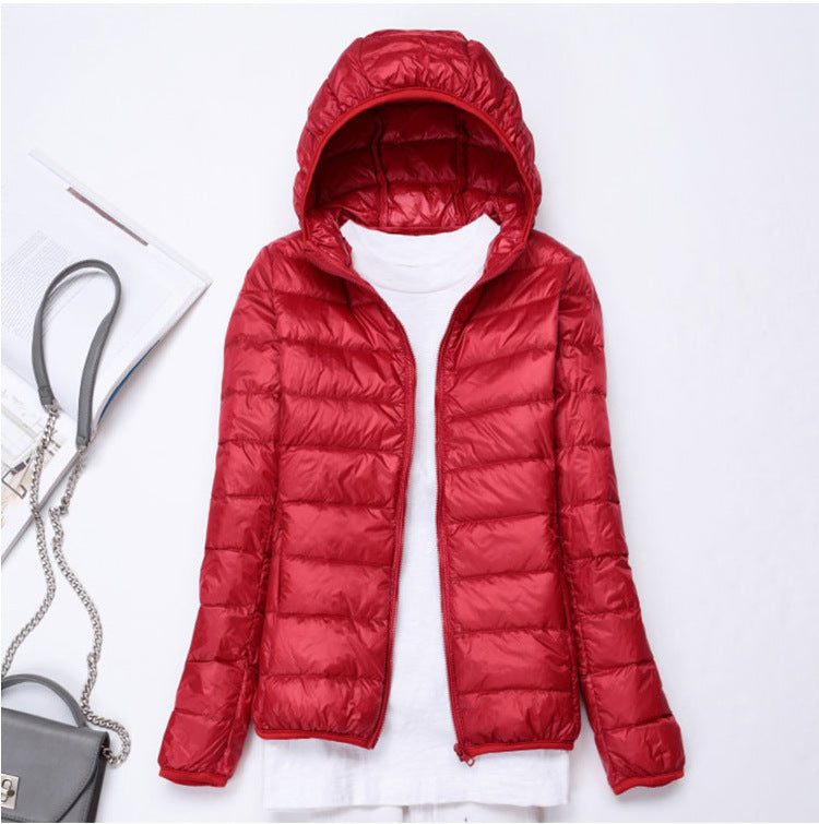 Ultra-light Women's Lightweight Stand Collar Hooded Down Jacket - Sparkssy