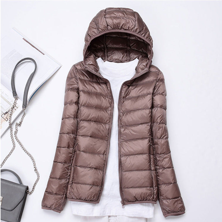 Ultra-light Women's Lightweight Stand Collar Hooded Down Jacket - Sparkssy