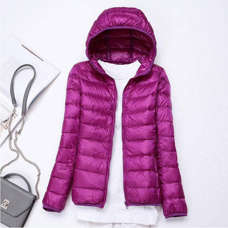 Ultra-light Women's Lightweight Stand Collar Hooded Down Jacket - Sparkssy