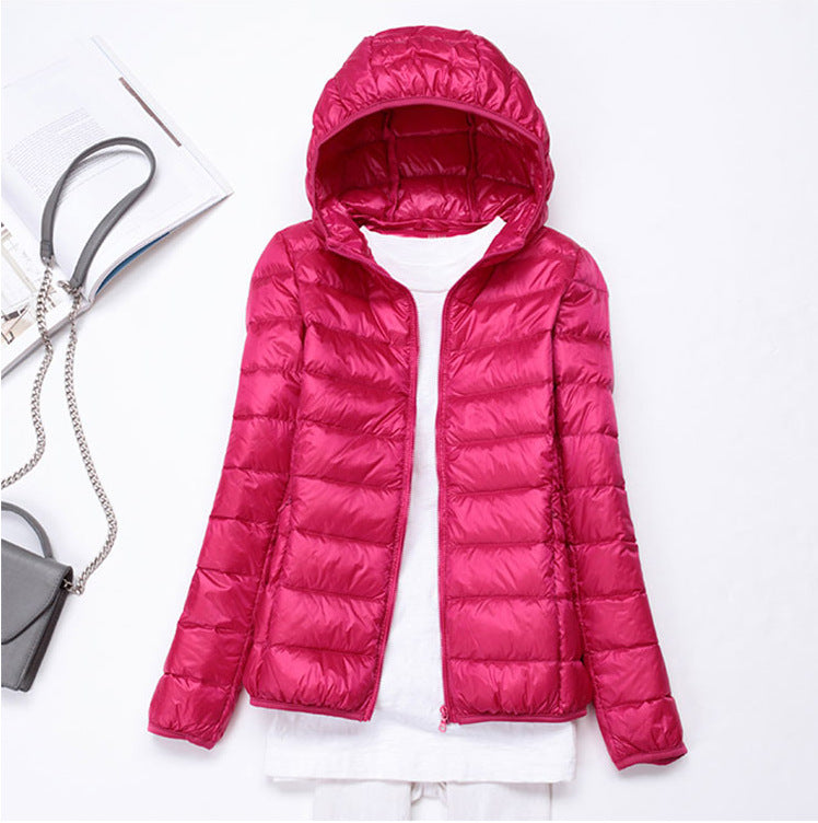 Ultra-light Women's Lightweight Stand Collar Hooded Down Jacket - Sparkssy