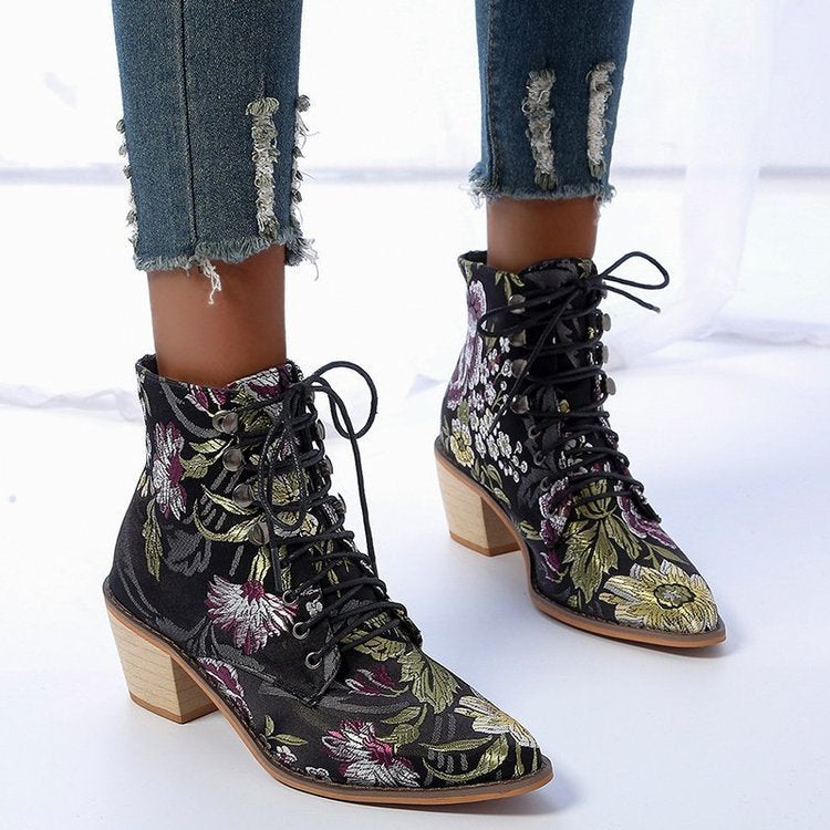 Florentine Tapestry Lace-Up Boots - Sparkssy