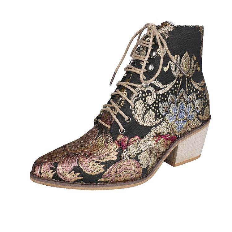 Florentine Tapestry Lace-Up Boots - Sparkssy