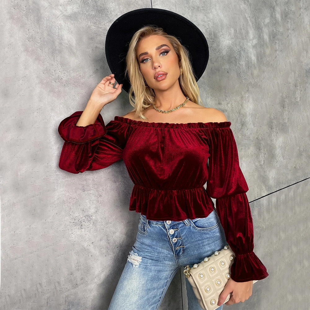 French Style Velvet Long Sleeve T-shirt Top For Women - Sparkssy