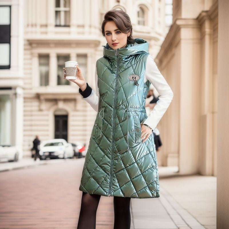 Women's Glossy Cotton-padded Jacket Vest Mid-length - Sparkssy