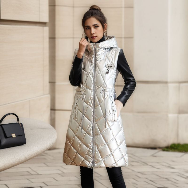 Women's Glossy Cotton-padded Jacket Vest Mid-length - Sparkssy