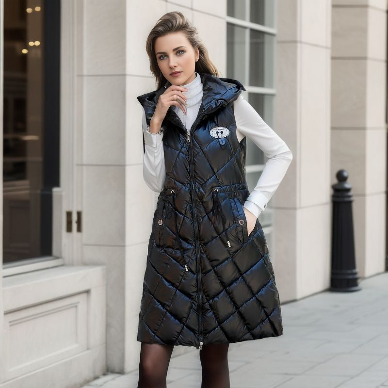 Women's Glossy Cotton-padded Jacket Vest Mid-length - Sparkssy