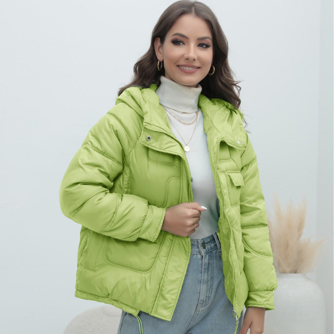 Down Cotton-padded Coat For Women Thickened Bright Color Stand Collar - Sparkssy