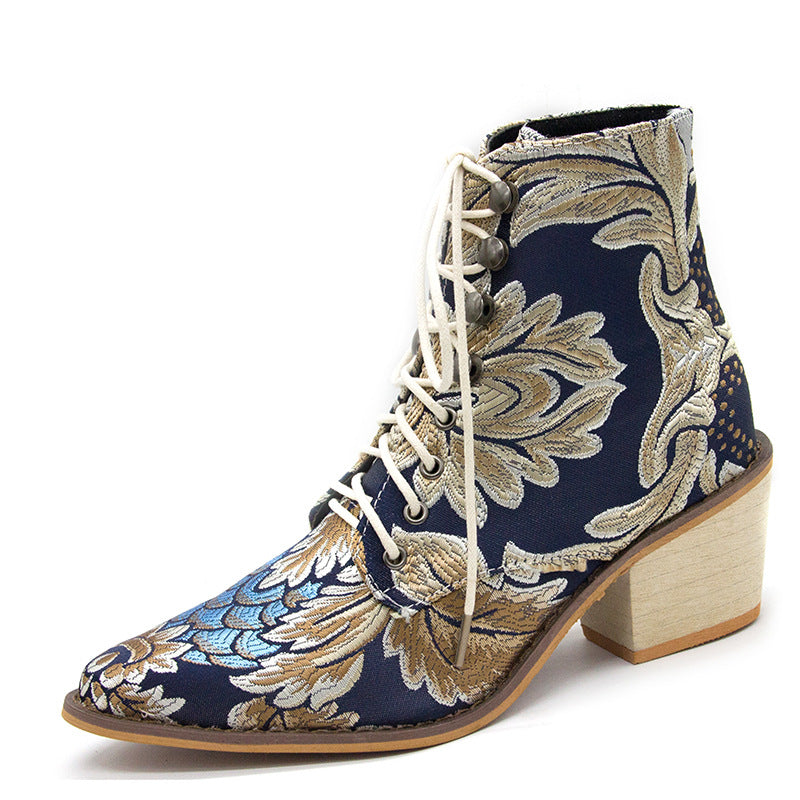 Florentine Tapestry Lace-Up Boots - Sparkssy