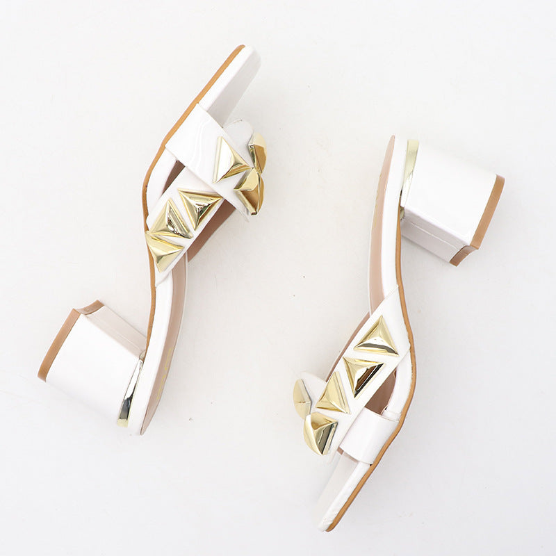 Aria Studded Slide Heel Sandals - Sparkssy